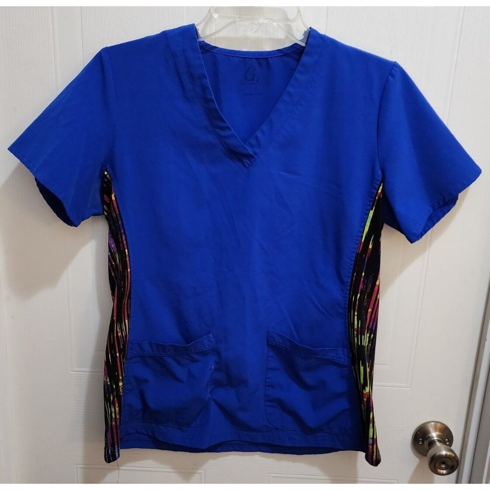 GT Performance Women's Short Sleeve V Neck‎ Scrub Top Solid Blue Size Small